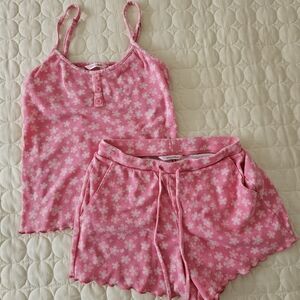 La Vie En Rose Pink Floral Pajama Set Size XS